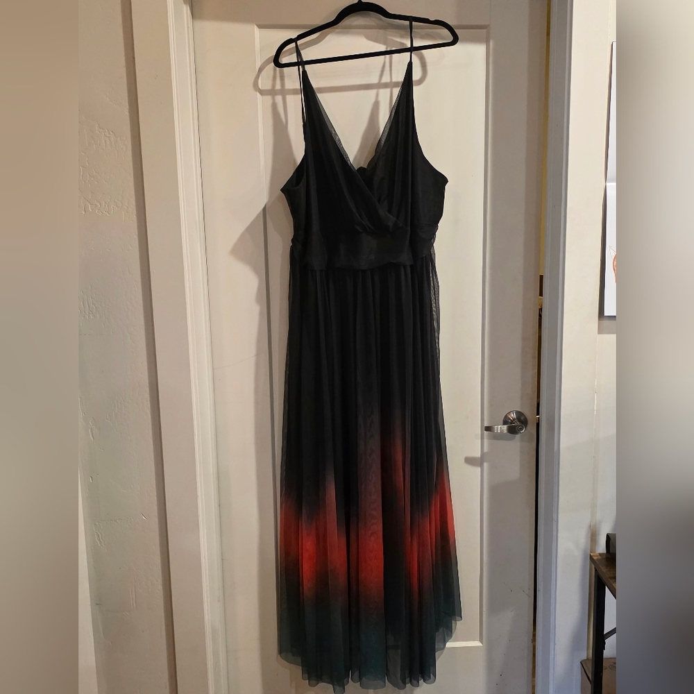 NWT - Black, Orange And Teal Sleeveless V-Neck Maxi Sundress
